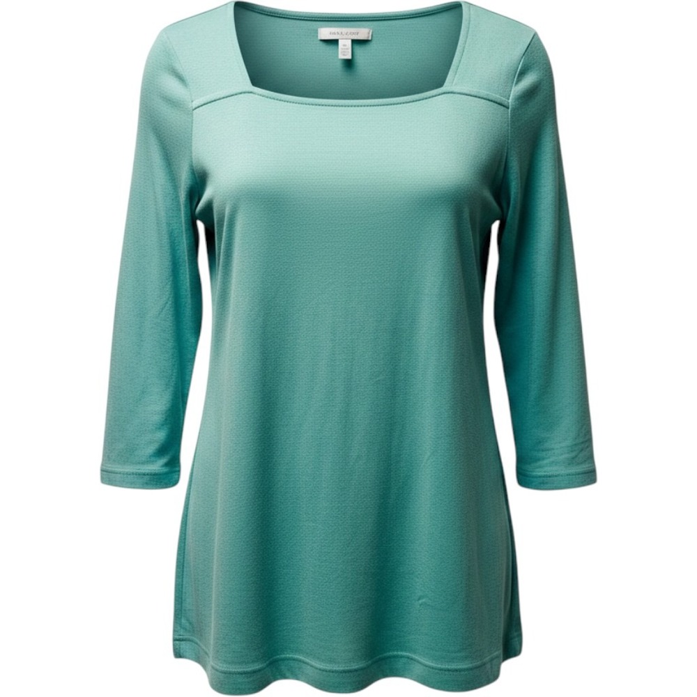 Duluth Trading M Seafoam Green Square Neck Longtail‎ Tee Tunic Top 3/4 Sleeve